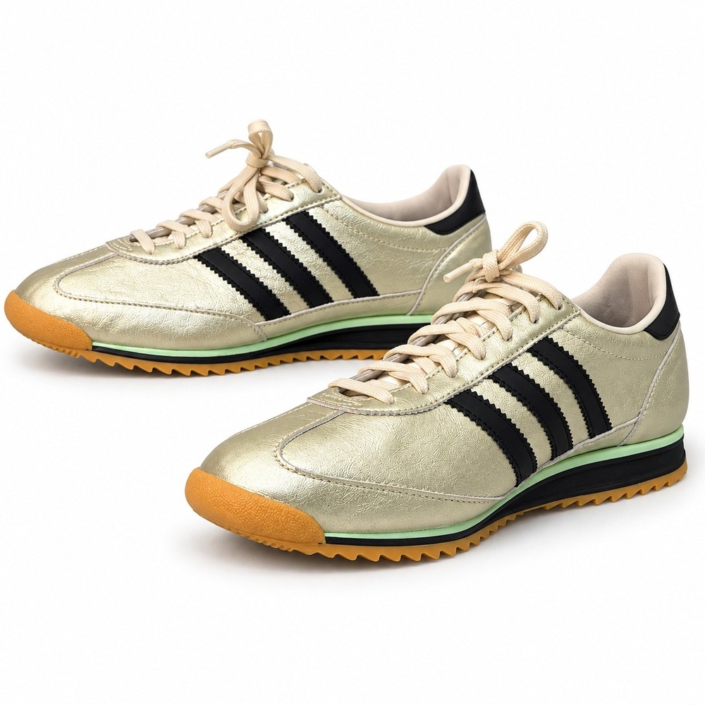 Adidas SL 72 OG Sneakers Womens 10 Gold Metallic Mint Low Top Retro Stripes 70s